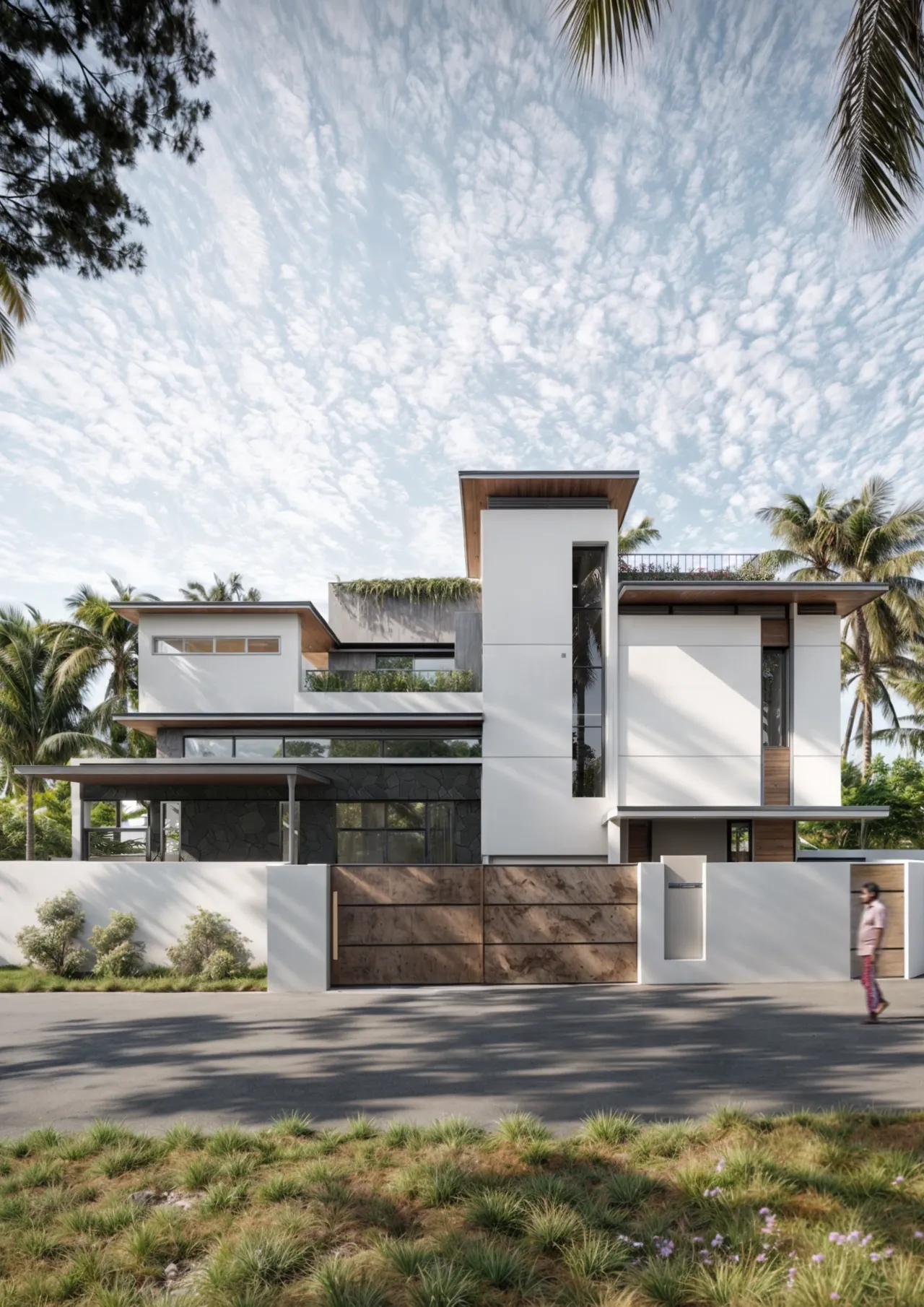 Green Oasis residence with layered white volumes, glazing and planted balconies